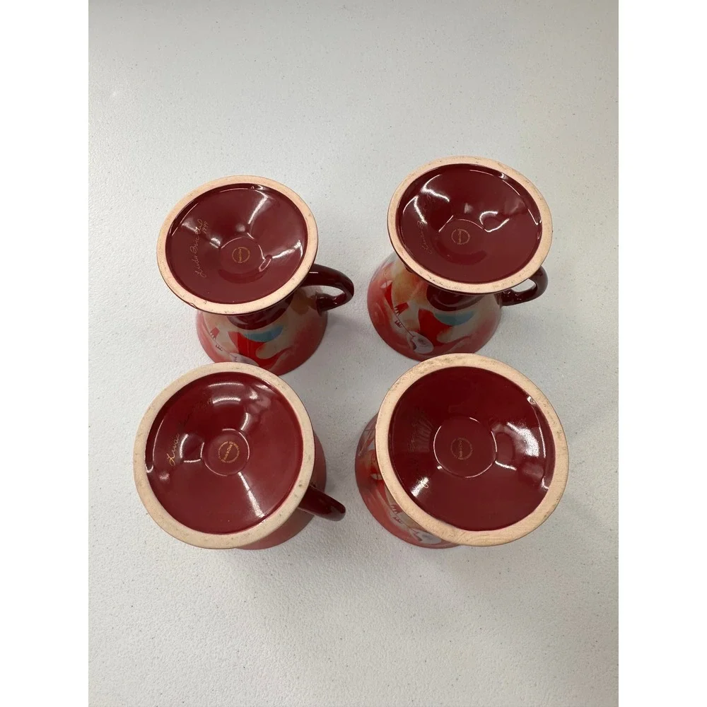 Frangelico Liqueur Mugs Set 4 Linda Spivey 1999 Burgundy Red Pedestal Coffee Cup